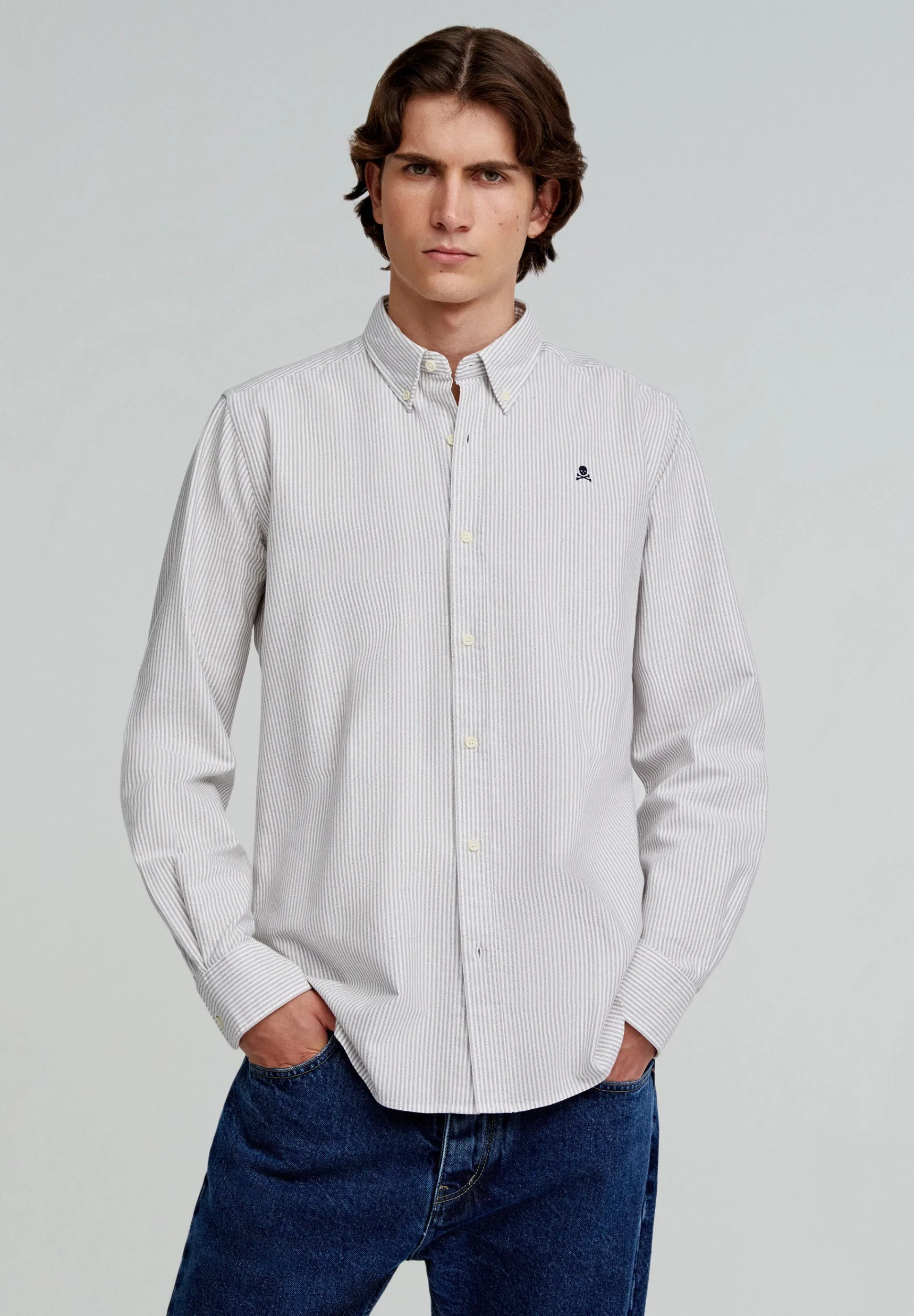 Scalpers Shirts | BUTTON COLLAR SKULL SHIRT