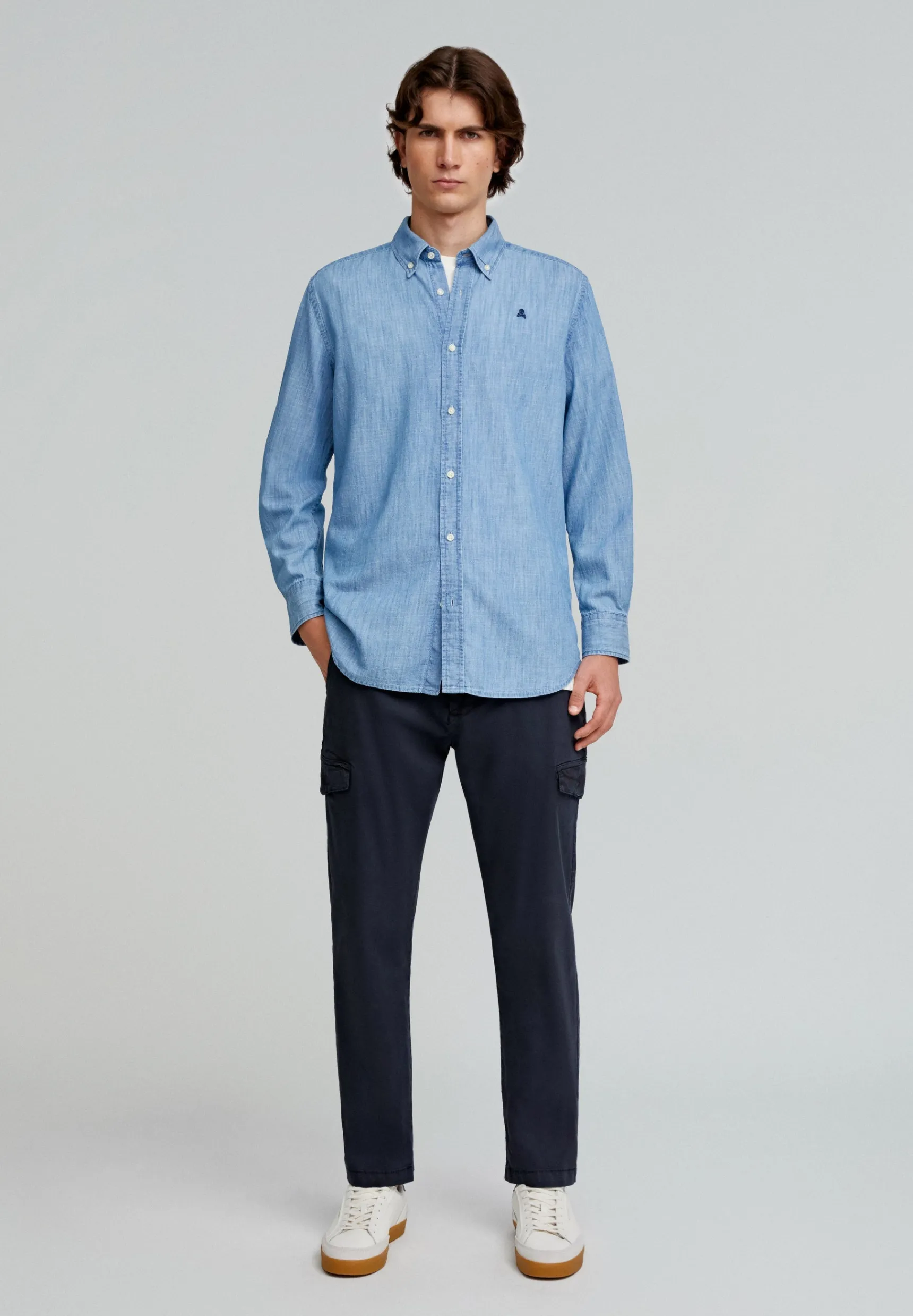 Scalpers Shirts | BUTTON-DOWN COLLAR DENIM SKULL SHIRT