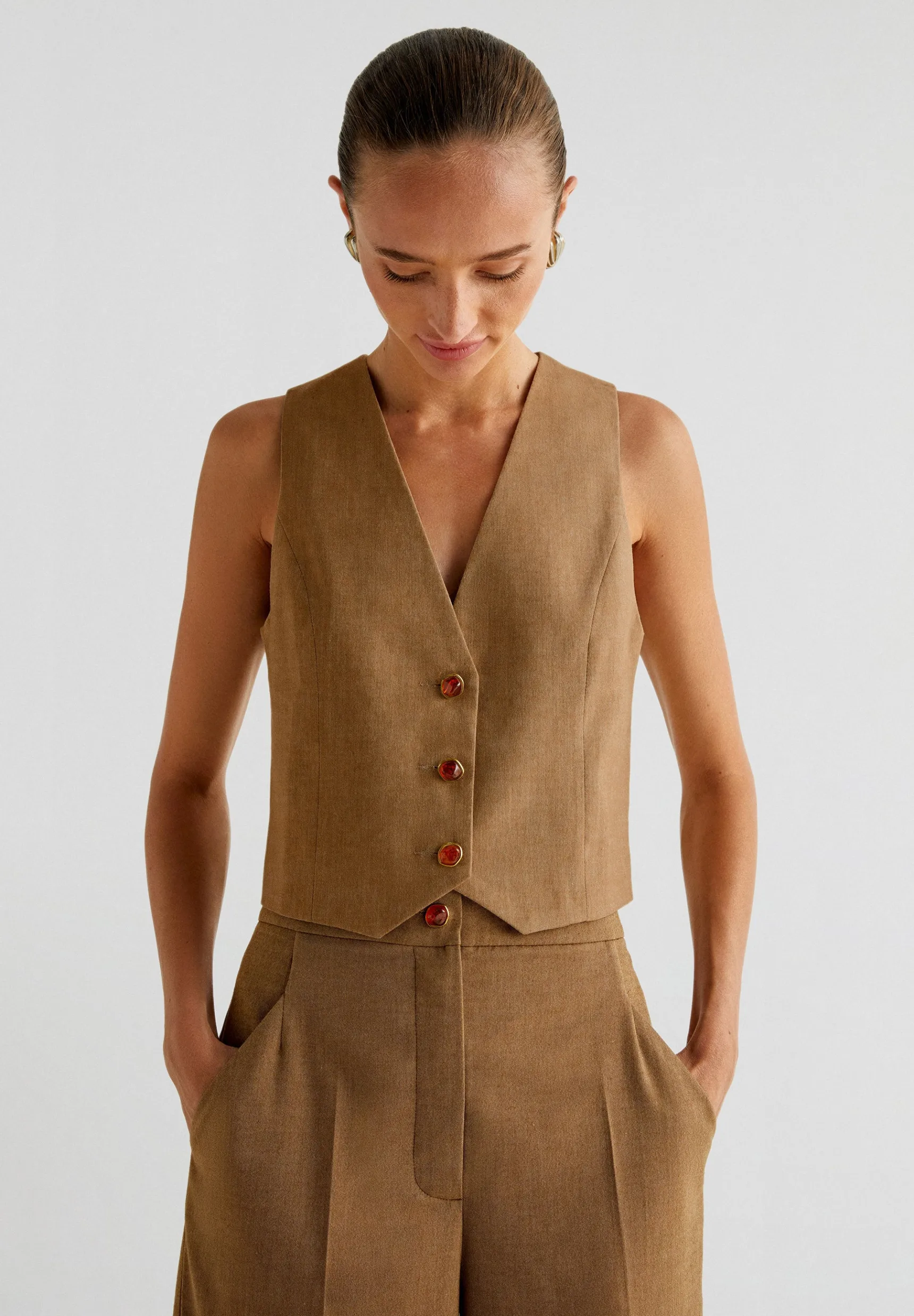 Scalpers Total Look | Blazers & Vests | CROPPED WAISTCOAT WITH GEM BUTTONS