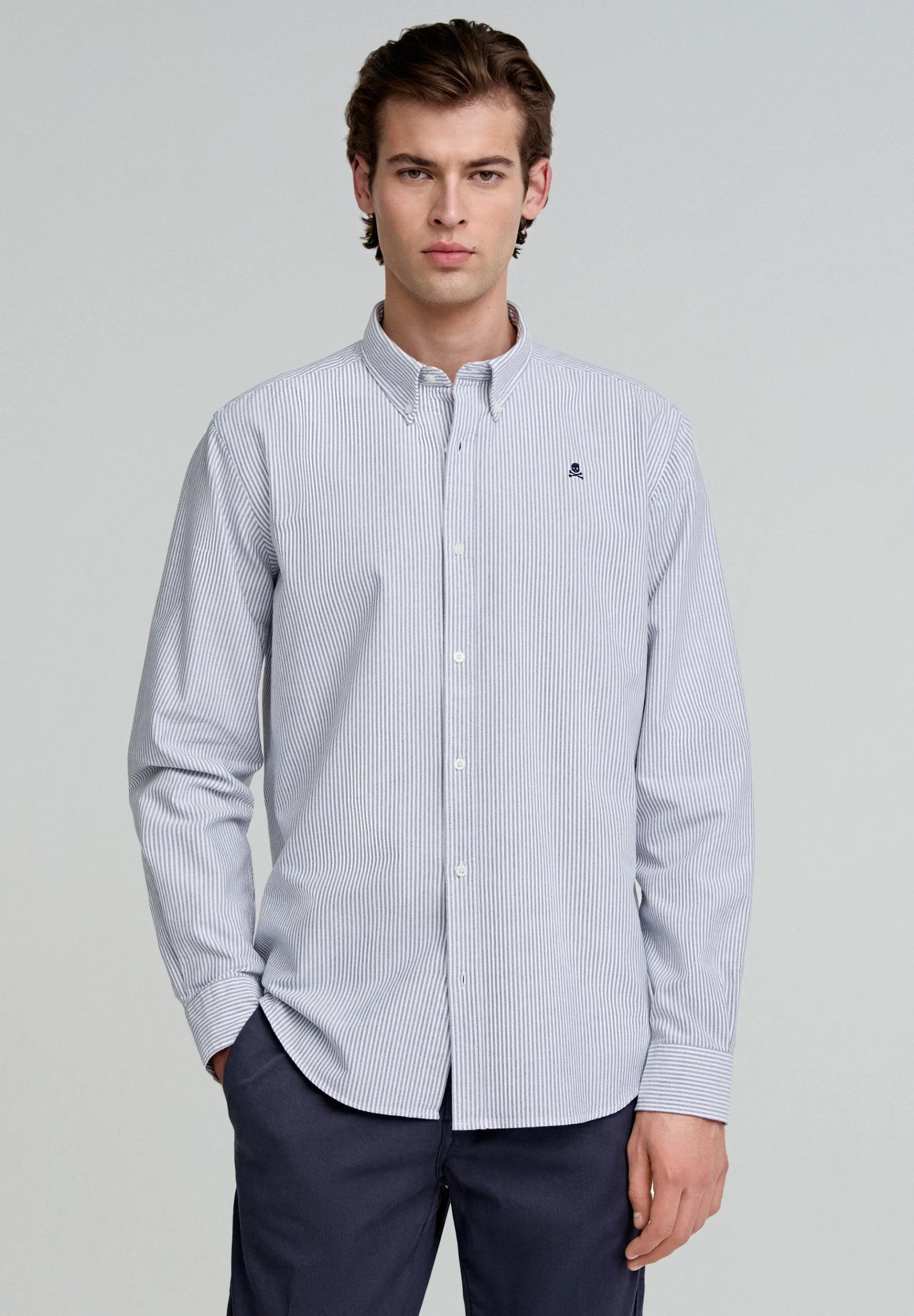 Scalpers Shirts | OXFORD SHIRT WITH CONTRAST SKULL PRINT