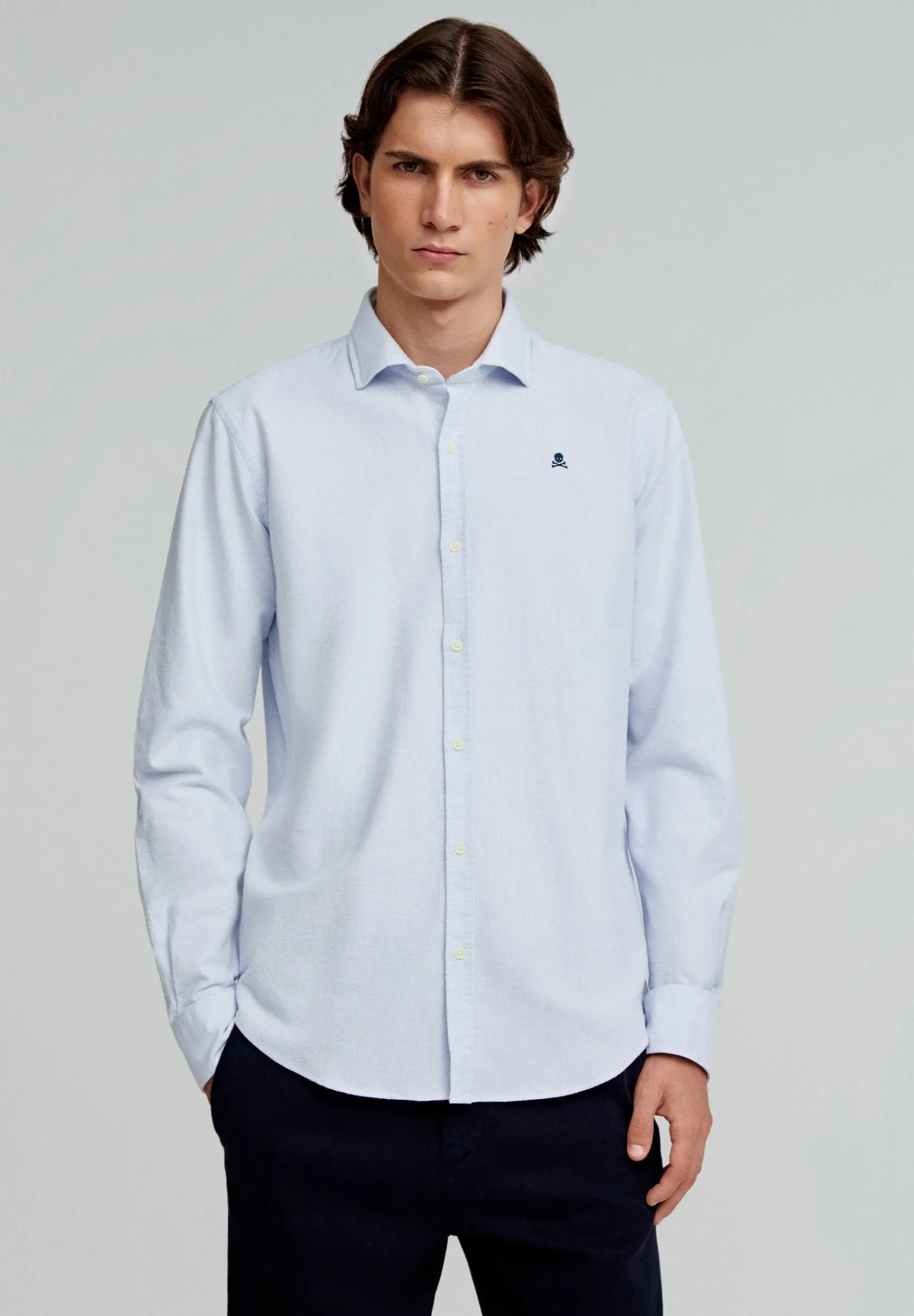 Scalpers Shirts | OXFORD SHIRT WITH CONTRAST SKULL PRINT