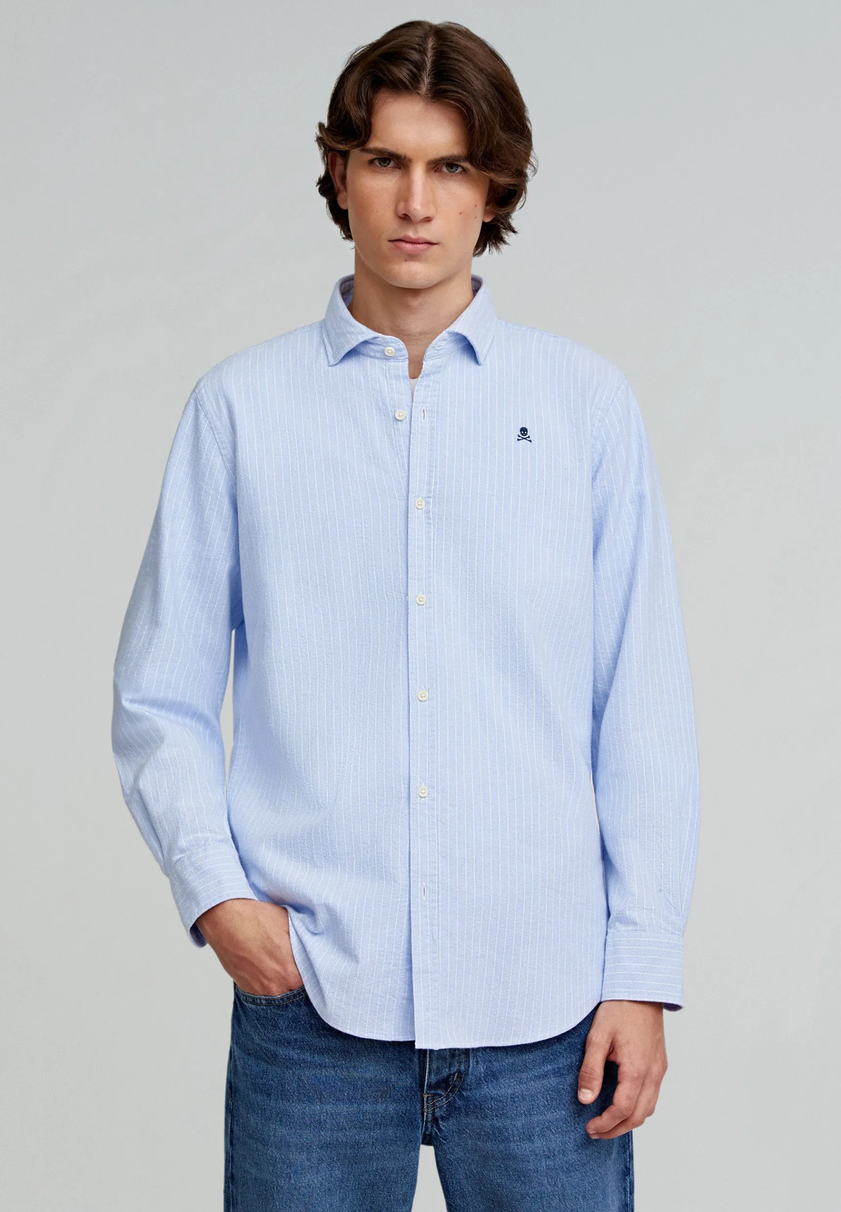 Scalpers Shirts | OXFORD SHIRT WITH CONTRAST SKULL PRINT