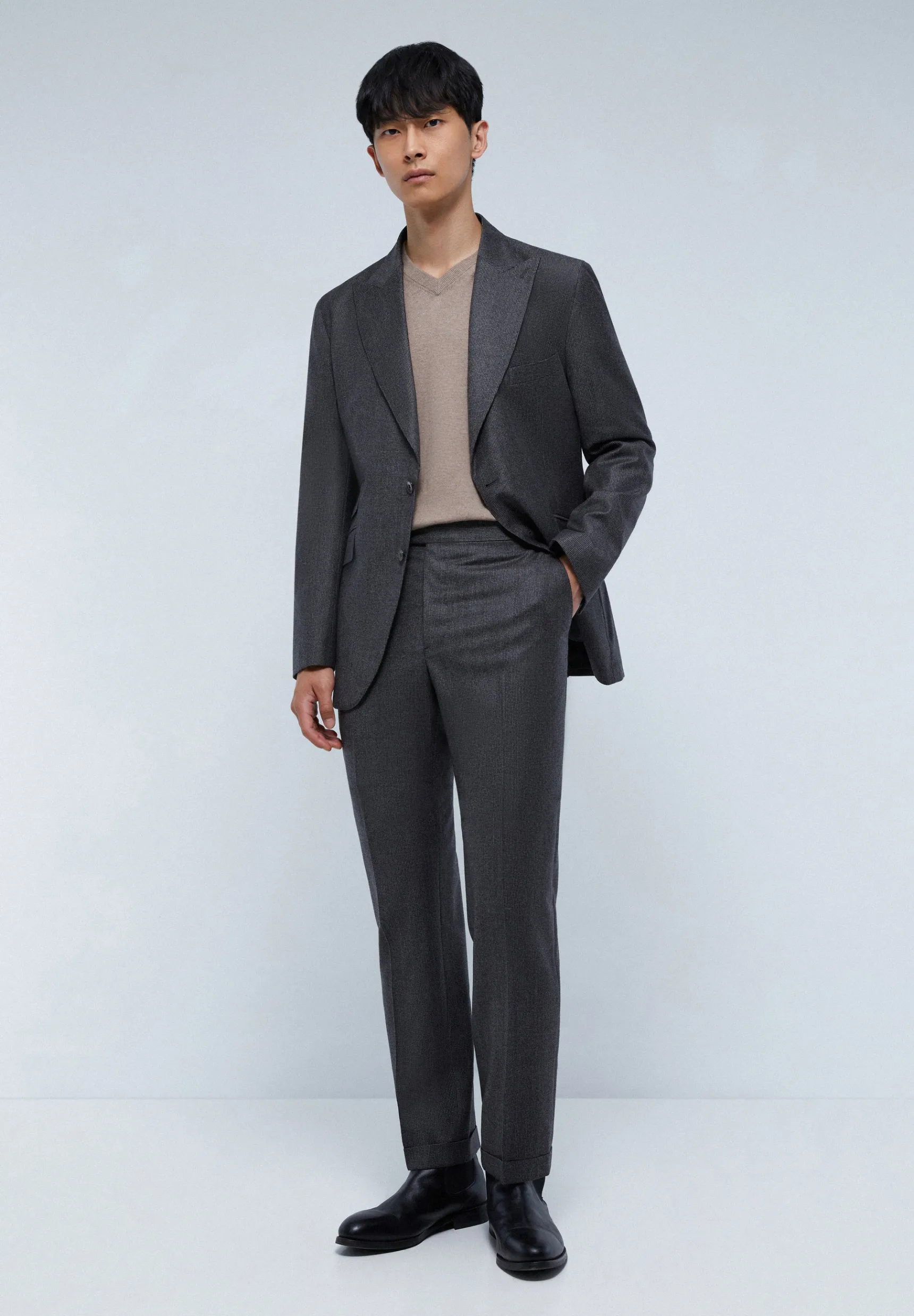 Scalpers Suits | PEAKED LAPEL PREMIUM GREY CHECK SUIT