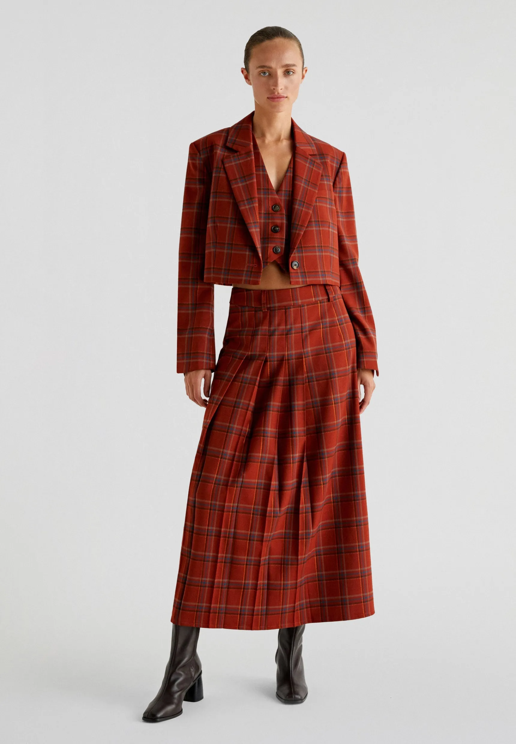 Scalpers Skirts | PLEATED CHECKED MIDI SKIRT