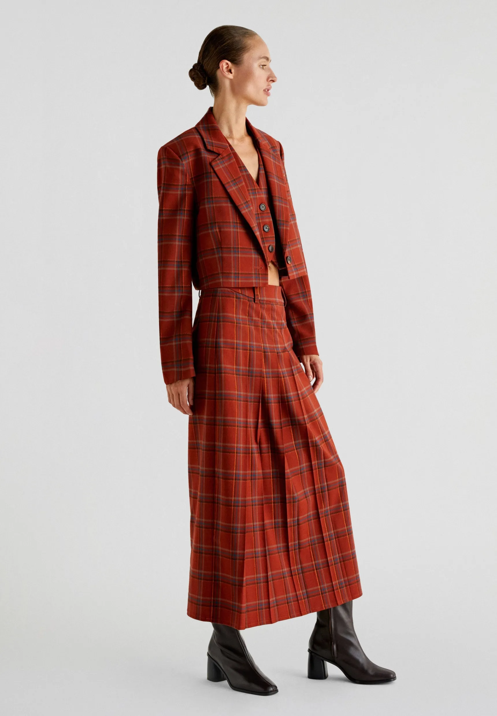 Scalpers Skirts | PLEATED CHECKED MIDI SKIRT