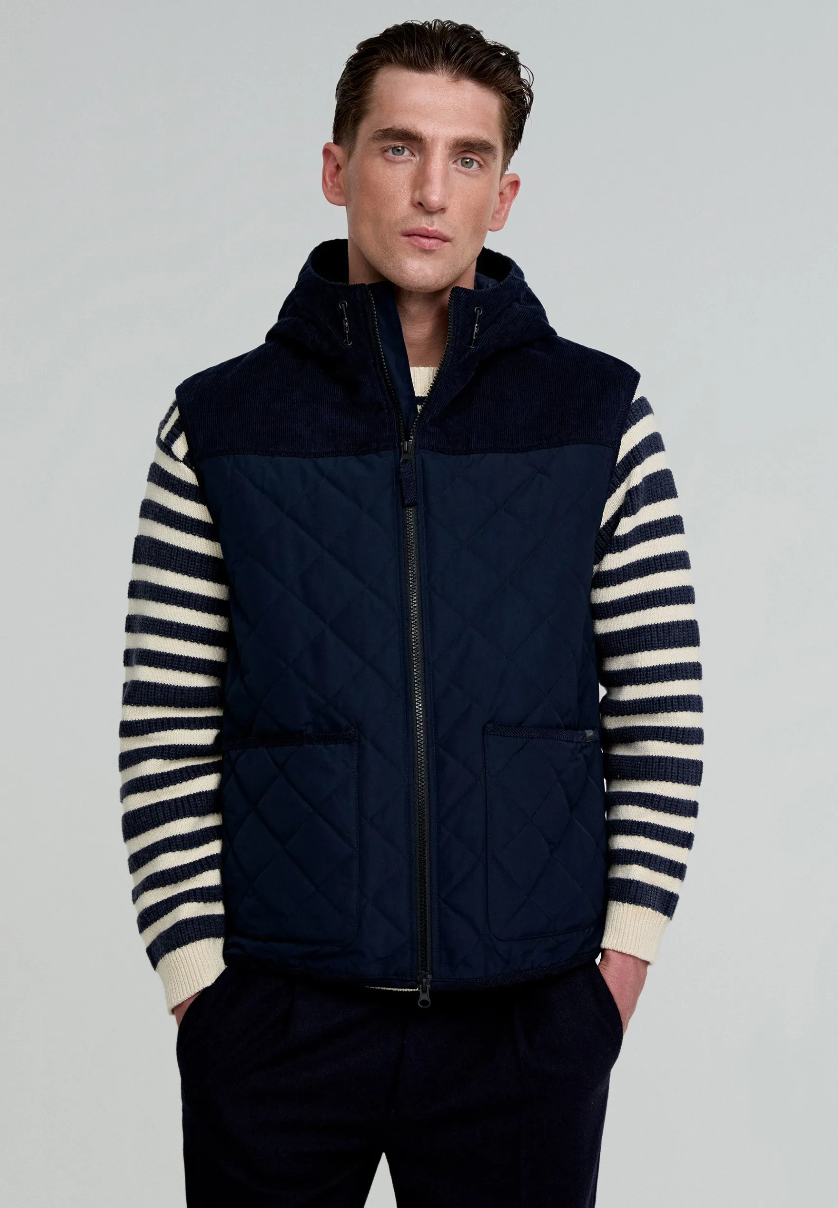 Scalpers Coats & Jackets | QUILTED GILET WITH CORDUROY DETAIL