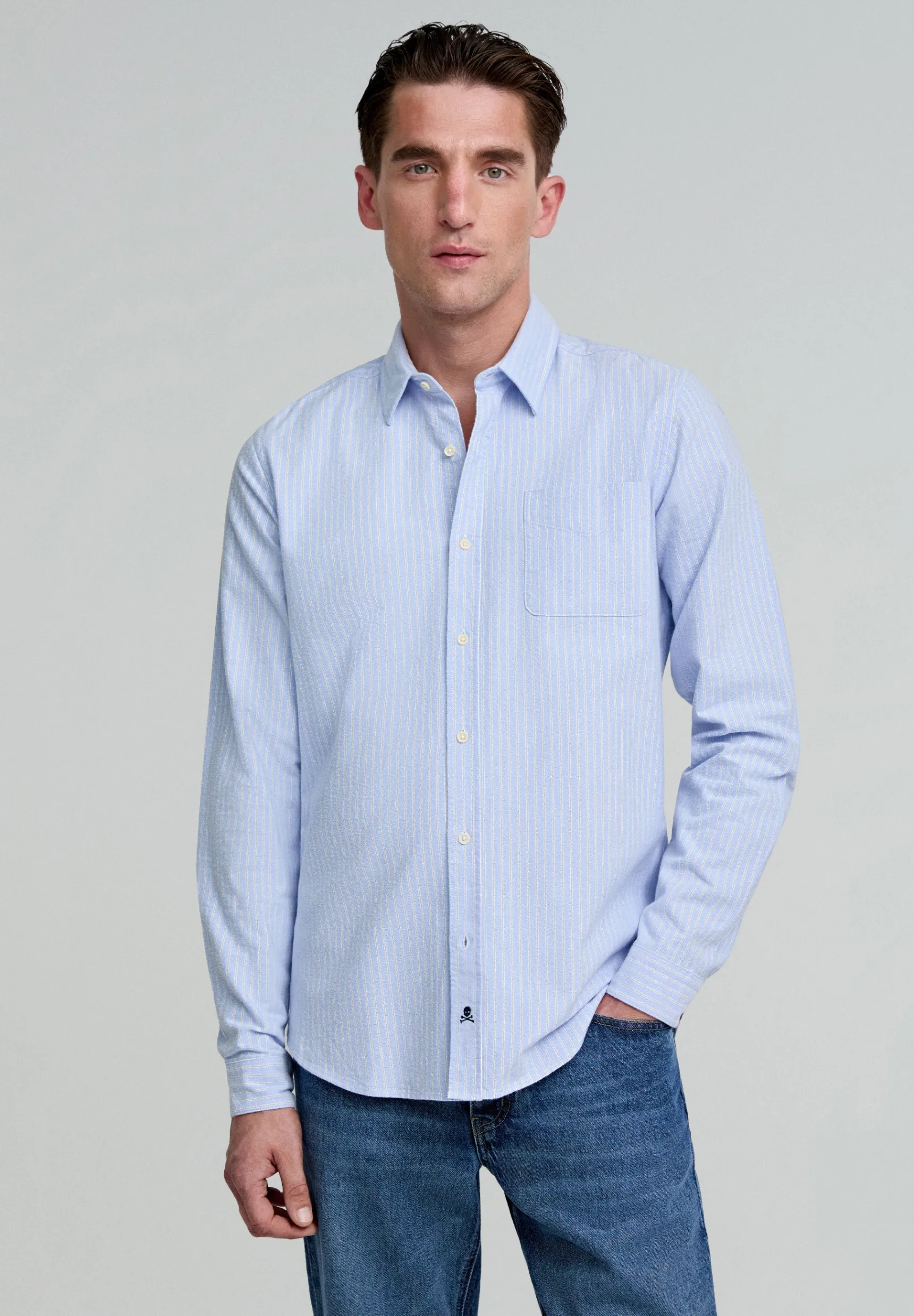 Scalpers Shirts | STRIPED SHIRT WITH POCKET AND SKULL ON THE PLACKET