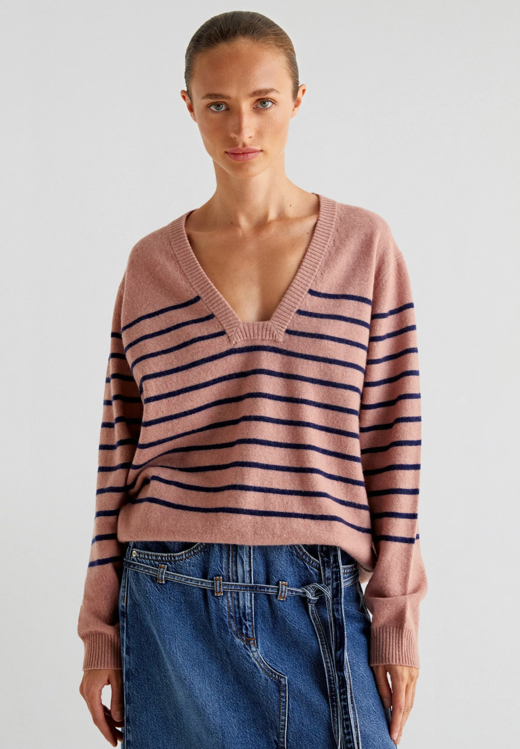 Scalpers Sweaters & Cardigans | STRIPED SQUARE-CUT NECKLINE SWEATER