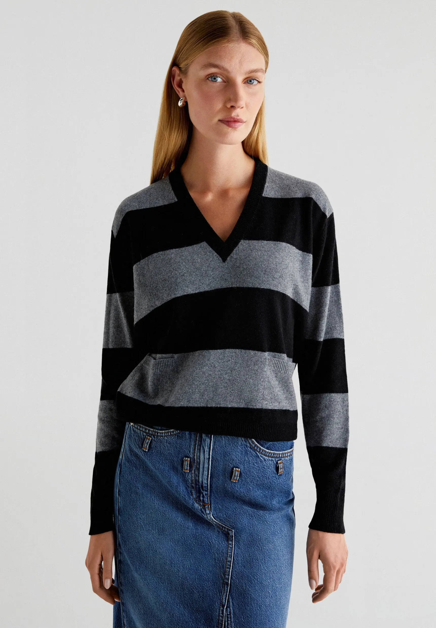 Scalpers Sweaters & Cardigans | STRIPED SWEATER WITH POCKETS AND V-NECK