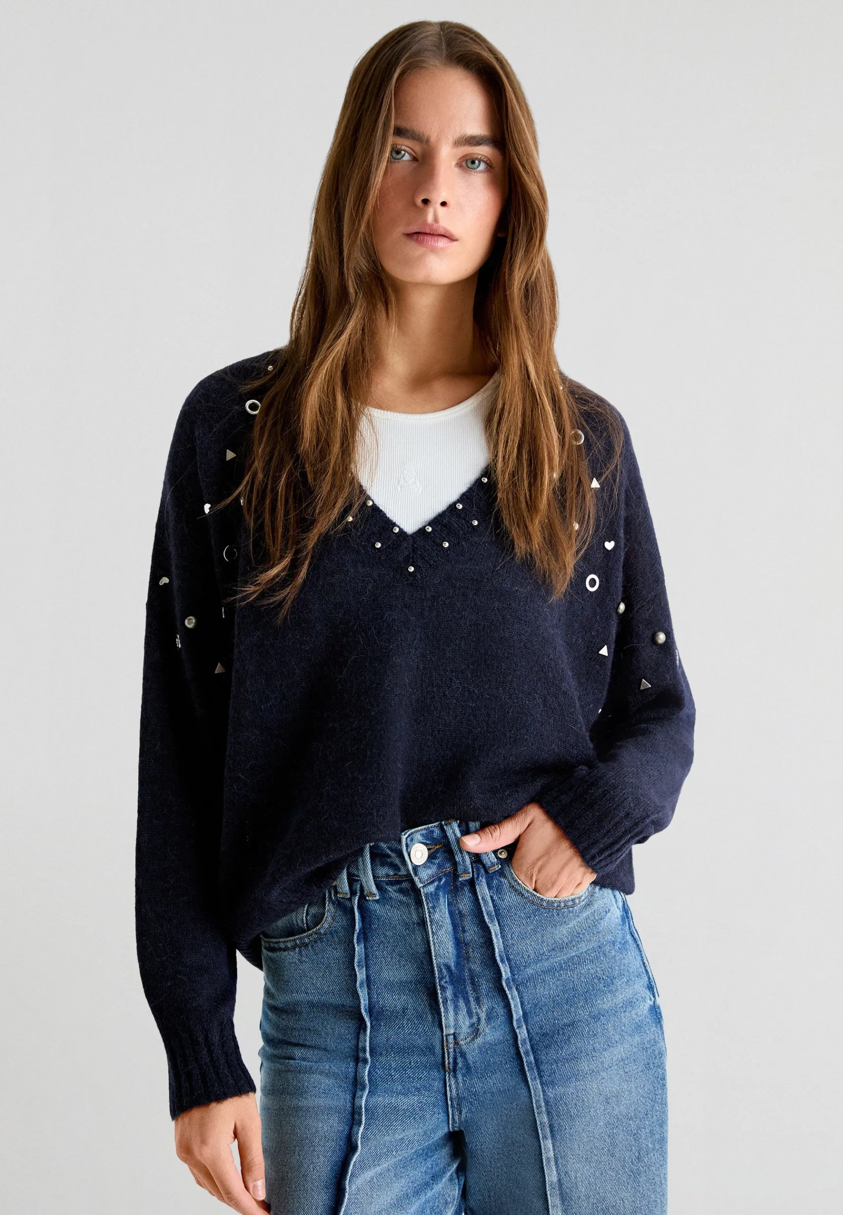 Scalpers Sweaters & Cardigans | STUDDED V-NECK SWEATER